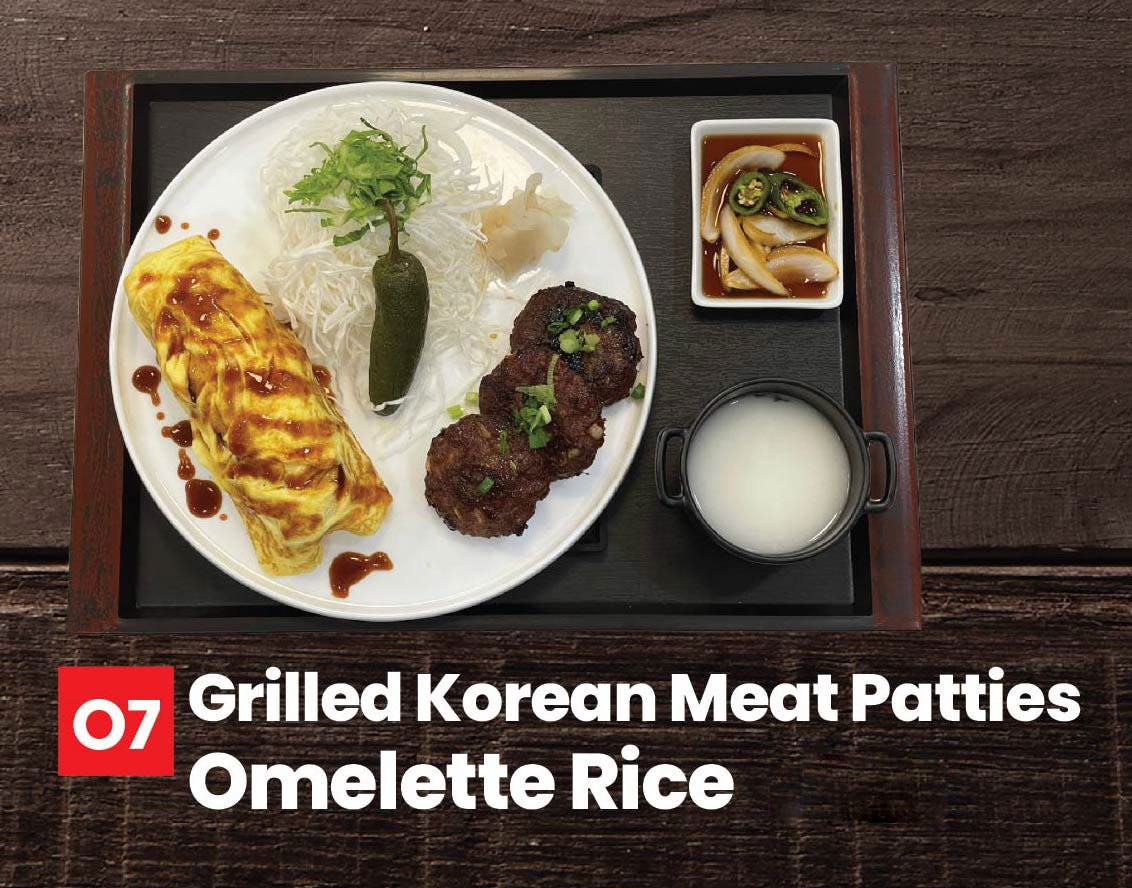 Grilled Korean Meat Patties Omelette Rice